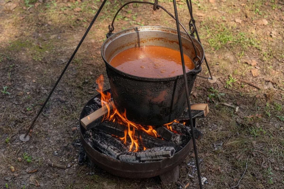 Ceaun tradițional la foc deschis, în aer liber